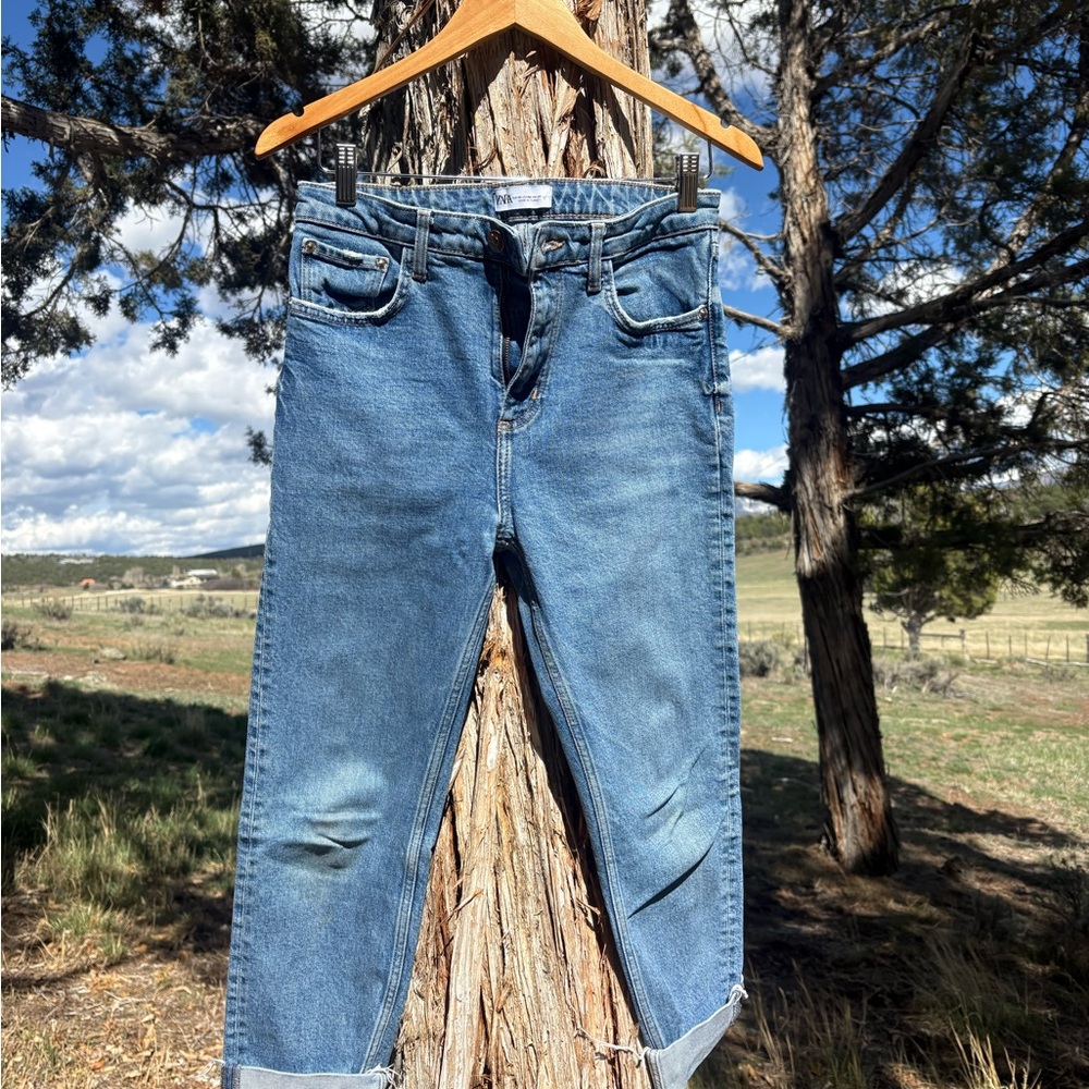 Zara Women's Mid Blue Boyfriend Jeans